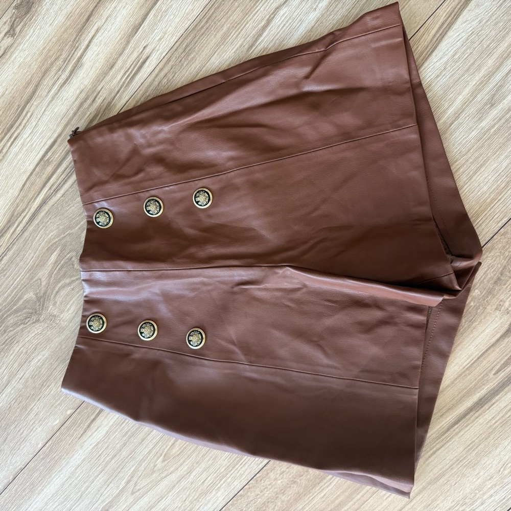 Zara Brown High Waist Faux Leather Shorts